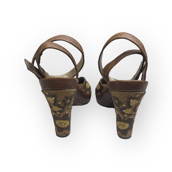 Kenneth Cole ❁ Afterflower Ankle Strap Embroidered Leather Heels ❁ Brown ❁ 9M ❁ - Picture 4 of 16